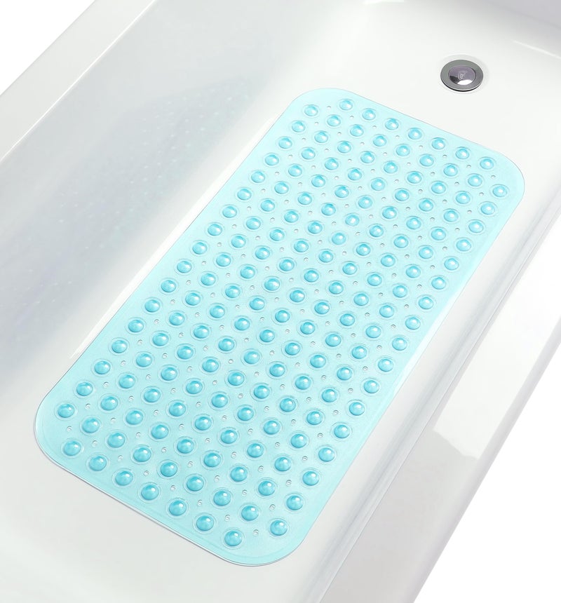 TIKE SMART Large Non-Slip Bathtub & Shower Mat 31 inch x16 inch (Smooth/Non-Textured Tubs Only) Safe, Clean, Machine-Washable, Superior Grip&Drainage, Vinyl, Transparent Aqua/Blue-Green, Medium - Image 1